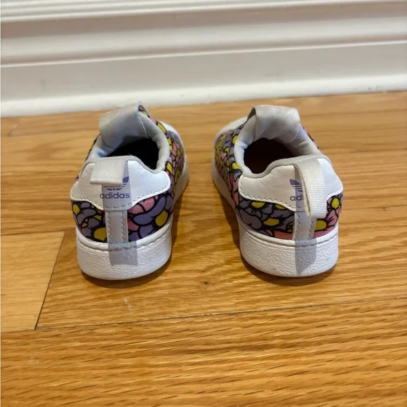 Adidas Kids Floral Slip-On Sneakers - White, Pink, Yellow, Blue - Picture 3 of 5